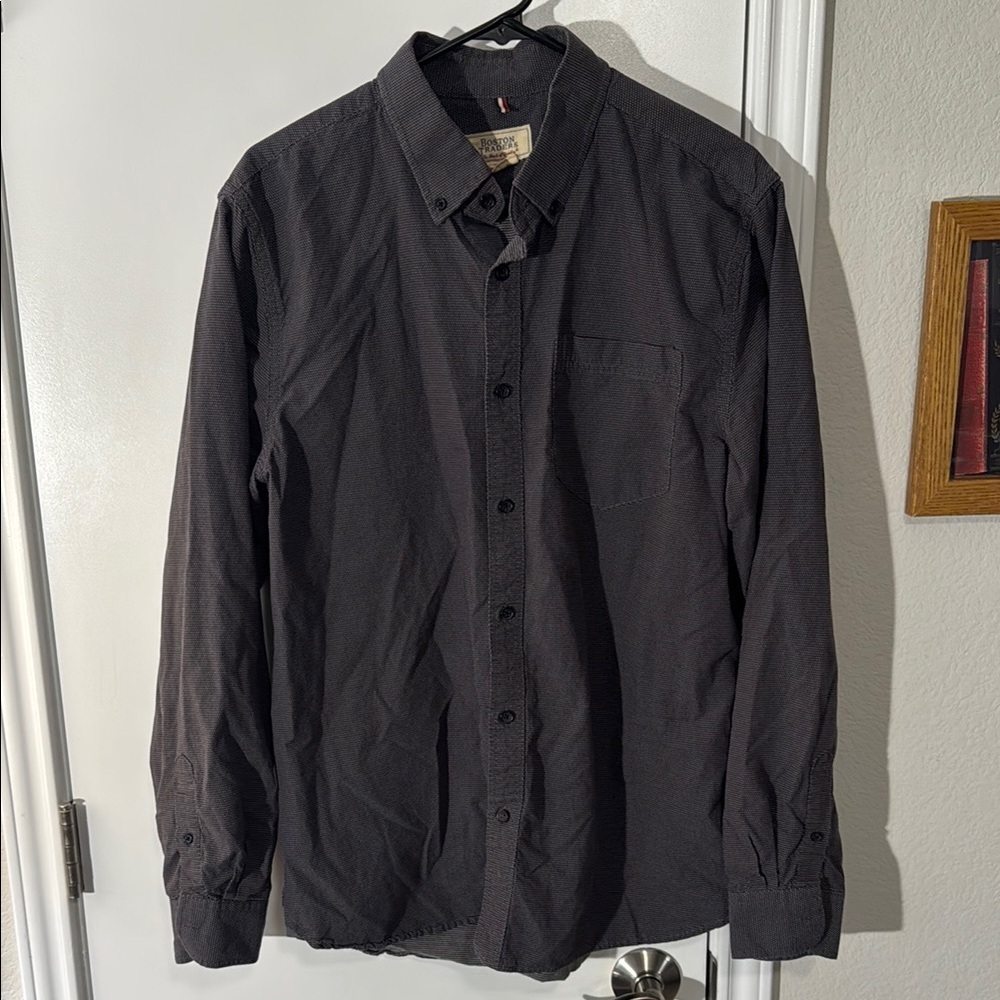 Men's Dark Grey Boston Traders Button-Up Shirt Size:L